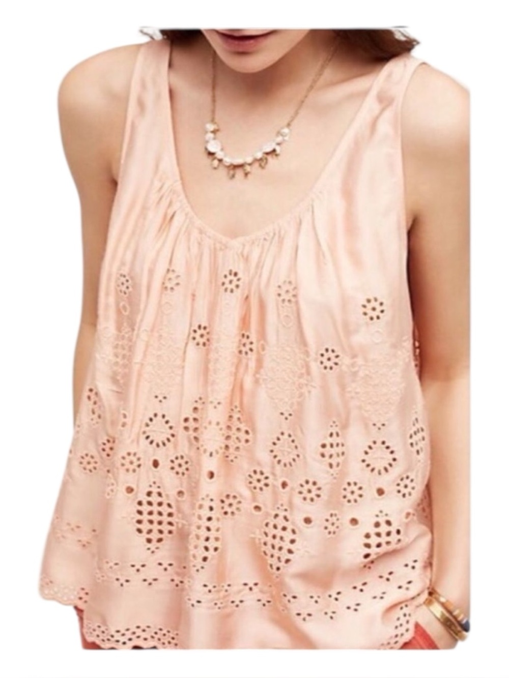 Anthropologie Vanessa Virginia Bettina Eyelet Boho Swing Tank Top Peach Sz 2